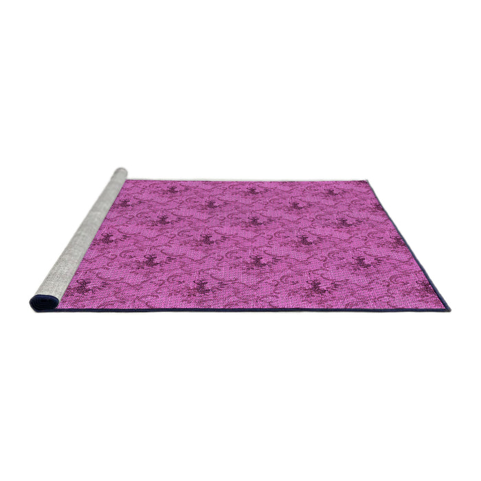 Sideview of Machine Washable Transitional Bright Neon Pink Purple Rug, wshpat3847pur