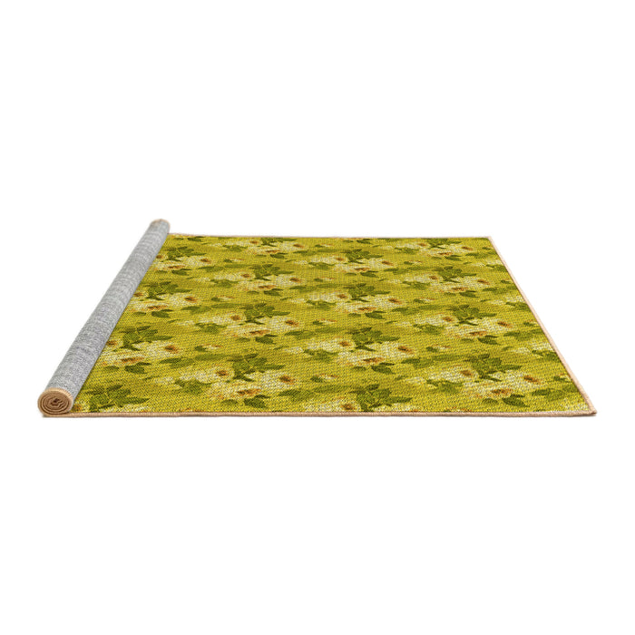 Sideview of Machine Washable Transitional Yellow Rug, wshpat3849yw
