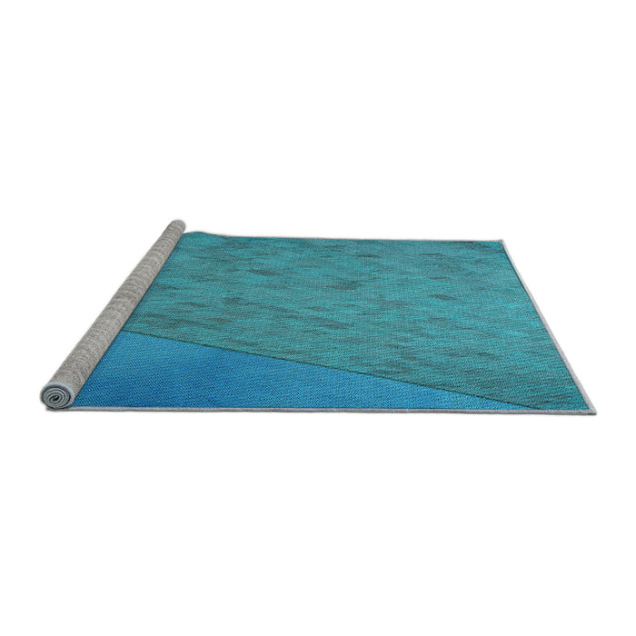 Sideview of Machine Washable Transitional Bright Turquoise Blue Rug, wshpat3853lblu