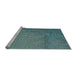 Sideview of Machine Washable Transitional Blue Moss Green Rug, wshpat3858lblu