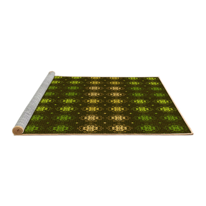 Sideview of Machine Washable Transitional Dark Yellow Green Rug, wshpat3865yw
