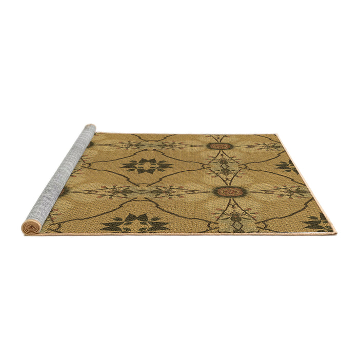 Sideview of Machine Washable Transitional Yellow Rug, wshpat3874brn