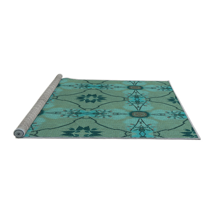 Sideview of Machine Washable Transitional Turquoise Green Rug, wshpat3874lblu