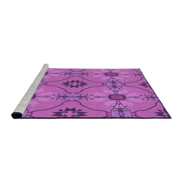 Sideview of Machine Washable Transitional Bright Neon Pink Purple Rug, wshpat3874pur