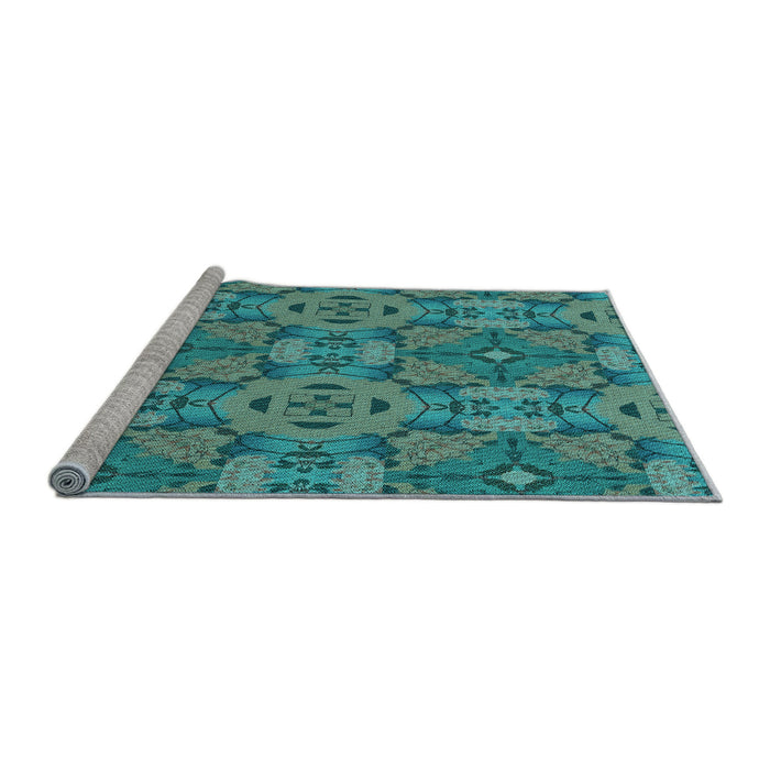 Sideview of Machine Washable Transitional Turquoise Green Rug, wshpat3879lblu