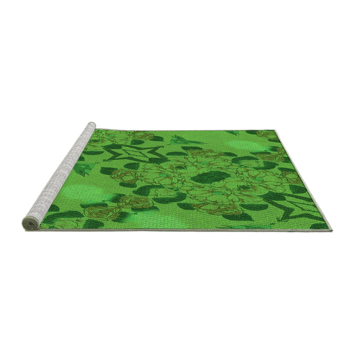 Sideview of Machine Washable Transitional Green Rug, wshpat3880grn