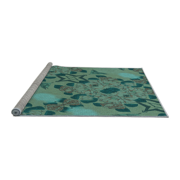 Sideview of Machine Washable Transitional Deep-Sea Green Rug, wshpat3880lblu