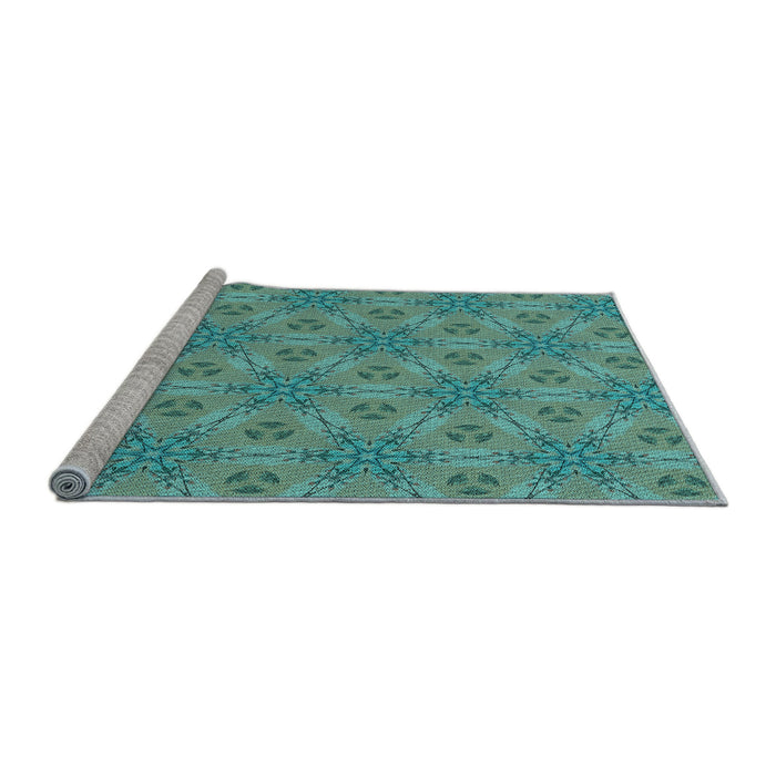 Sideview of Machine Washable Transitional Turquoise Green Rug, wshpat3884lblu
