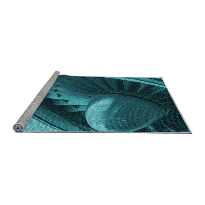 Sideview of Machine Washable Transitional Dark Turquoise Green Rug, wshpat389lblu