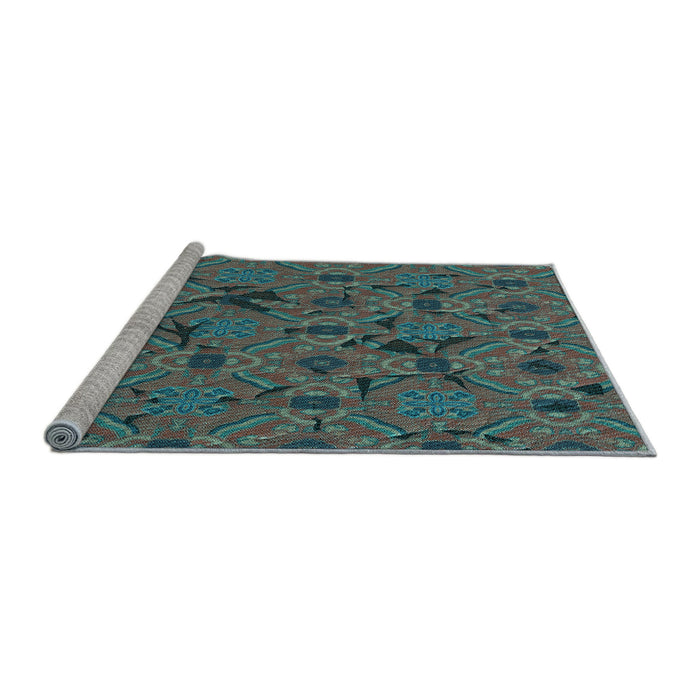 Sideview of Machine Washable Transitional Deep-Sea Green Rug, wshpat3892lblu