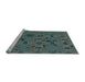 Sideview of Machine Washable Transitional Deep-Sea Green Rug, wshpat3892lblu