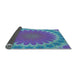 Thickness of Patterned Blue Turquoise Green Rug, pat3894lblu