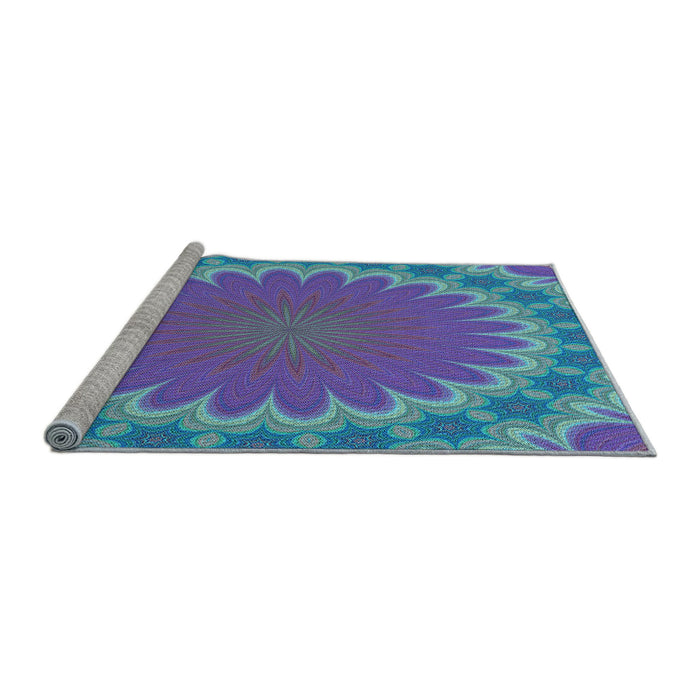 Sideview of Machine Washable Transitional Blue Turquoise Green Rug, wshpat3894lblu