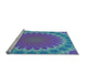 Sideview of Machine Washable Transitional Blue Turquoise Green Rug, wshpat3894lblu