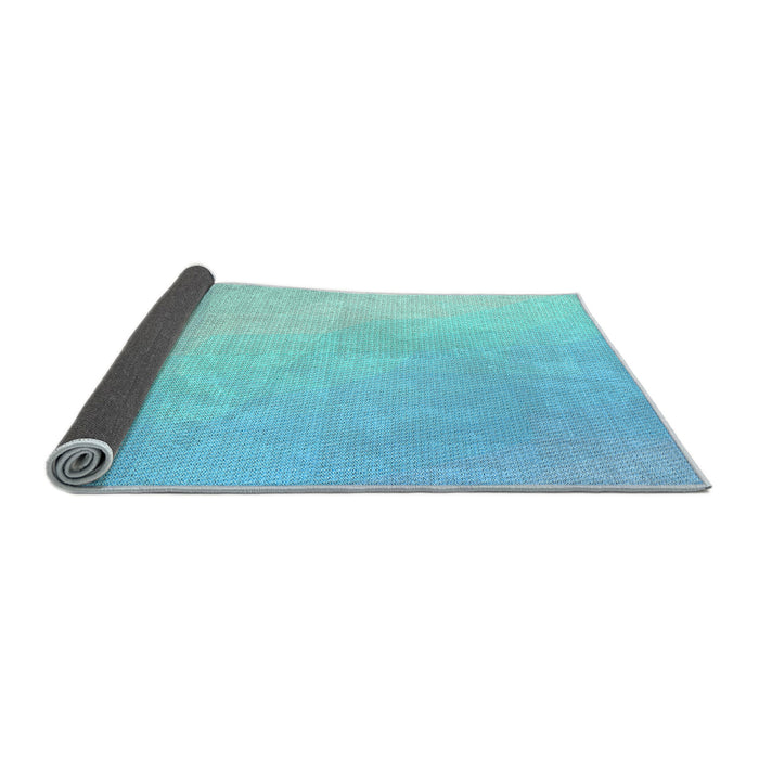Thickness of Patterned Blue Turquoise Green Rug, pat3901lblu