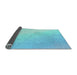 Thickness of Patterned Blue Turquoise Green Rug, pat3901lblu