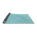 Thickness of Patterned Blue Turquoise Green Rug, pat3902lblu