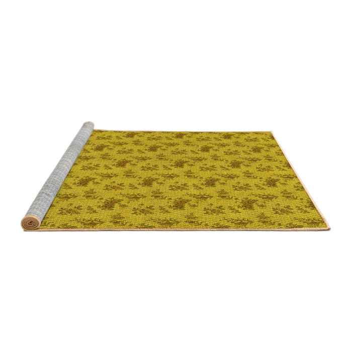 Sideview of Machine Washable Transitional Deep Yellow Rug, wshpat3904yw