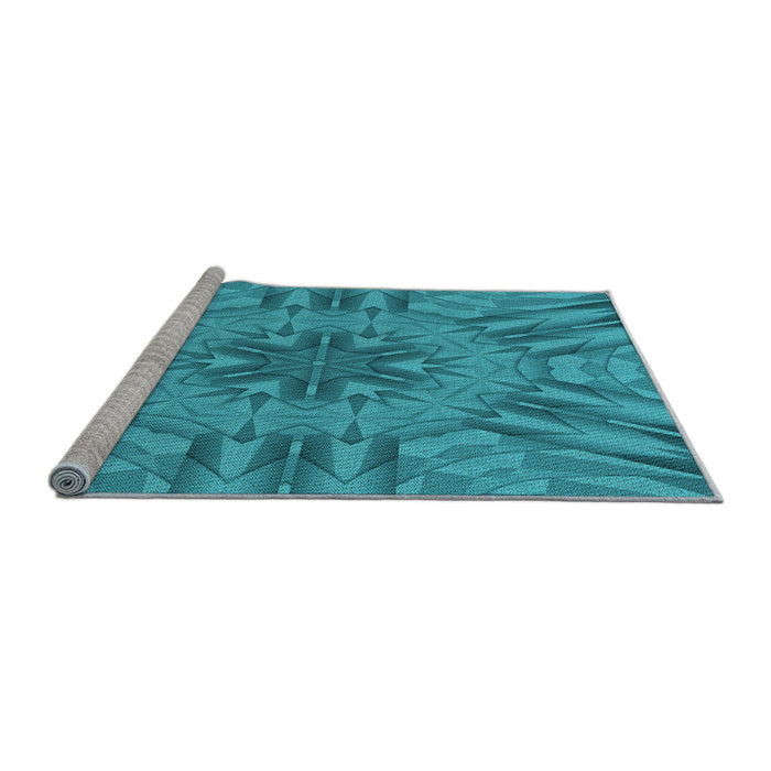 Sideview of Machine Washable Transitional Dark Cyan Green Rug, wshpat3906lblu
