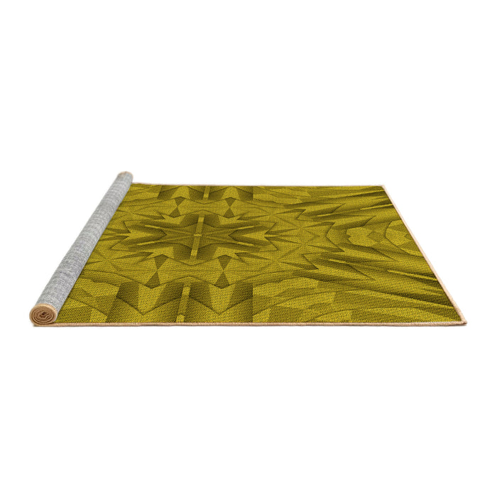 Sideview of Machine Washable Transitional Dark Yellow Green Rug, wshpat3906yw