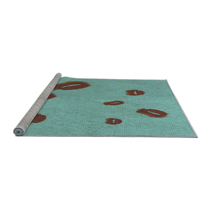 Sideview of Machine Washable Transitional Green Rug, wshpat3907lblu