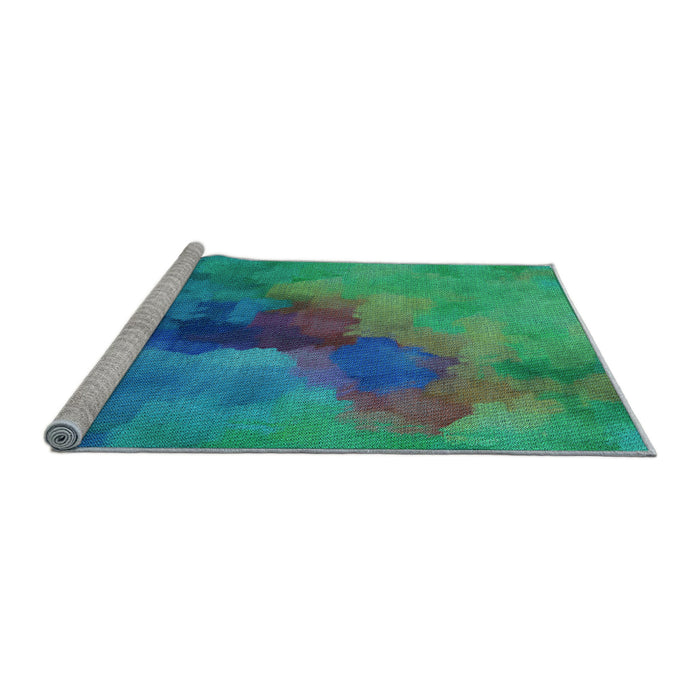 Sideview of Machine Washable Transitional Medium Spring Green Rug, wshpat3912lblu