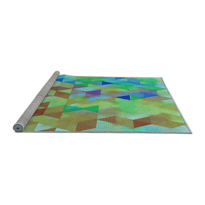 Sideview of Machine Washable Transitional Green Rug, wshpat3914lblu