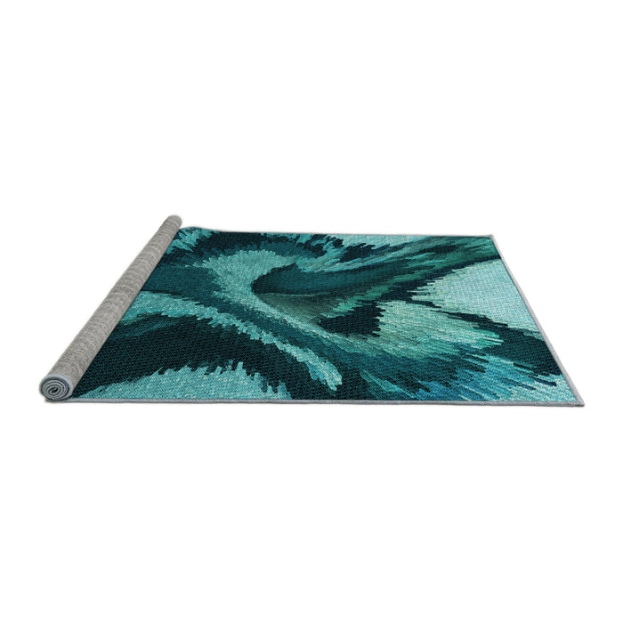 Sideview of Machine Washable Transitional Bright Turquoise Blue Rug, wshpat3917lblu