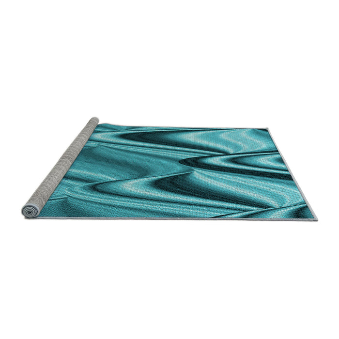 Sideview of Machine Washable Transitional Dark Cyan Green Rug, wshpat3927lblu