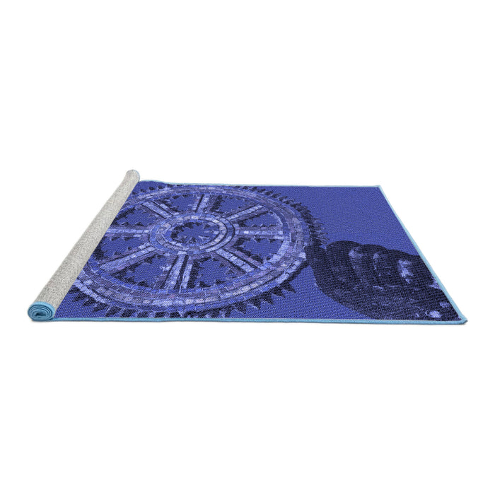 Sideview of Machine Washable Transitional Cobalt Blue Rug, wshpat3934blu