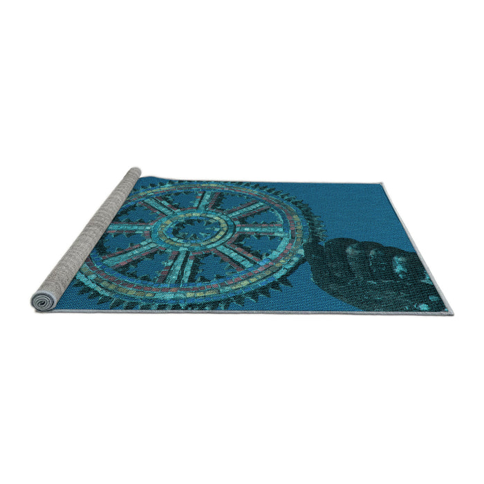 Sideview of Machine Washable Transitional Deep Sky Blue Rug, wshpat3934lblu