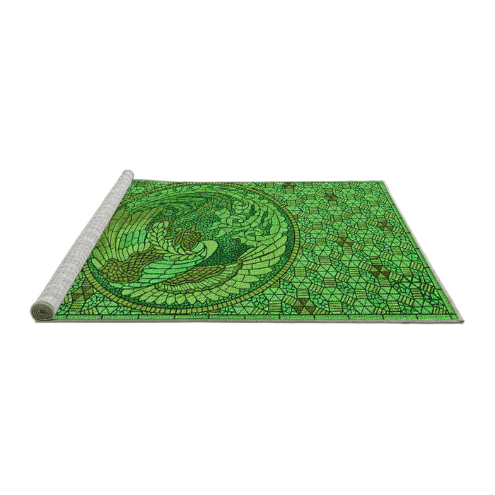 Sideview of Machine Washable Transitional Deep Emerald Green Rug, wshpat3940grn