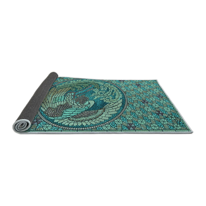 Thickness of Patterned Turquoise Green Rug, pat3940lblu