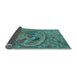 Thickness of Patterned Turquoise Green Rug, pat3940lblu