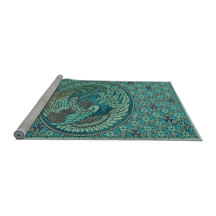 Sideview of Machine Washable Transitional Turquoise Green Rug, wshpat3940lblu