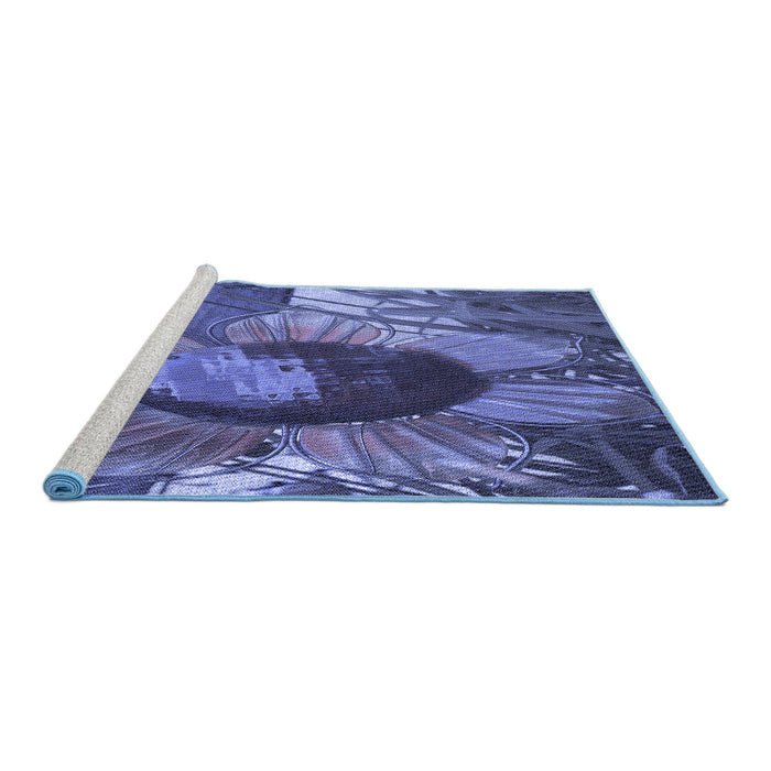 Sideview of Machine Washable Transitional Sky Blue Rug, wshpat3966blu