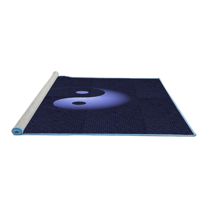 Sideview of Machine Washable Transitional Black Rug, wshpat3975blu