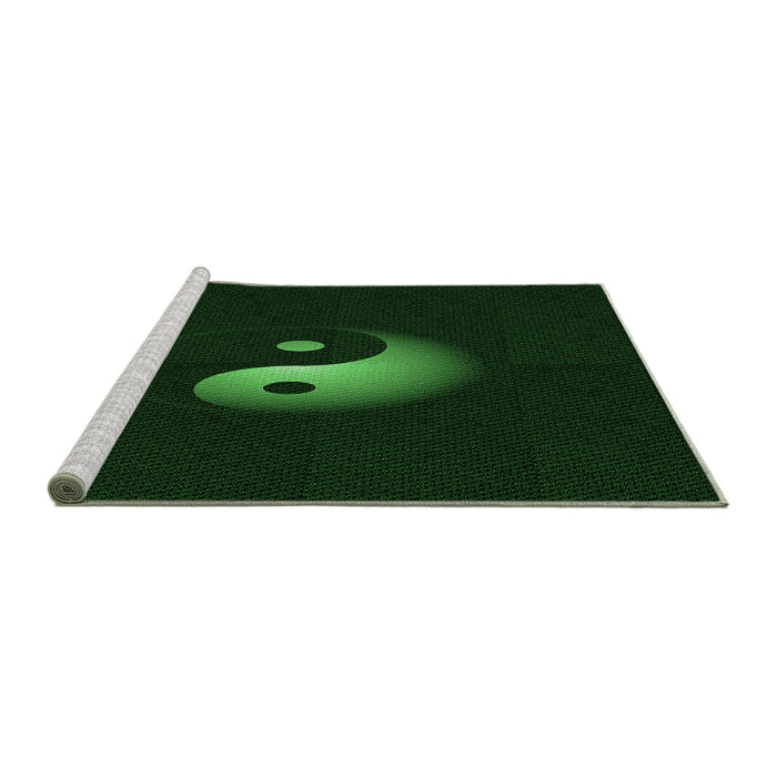 Sideview of Machine Washable Transitional Deep Emerald Green Rug, wshpat3975grn