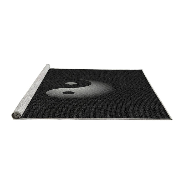 Sideview of Machine Washable Transitional Black Rug, wshpat3975gry