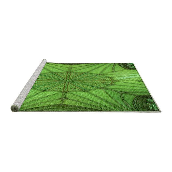 Sideview of Machine Washable Transitional Green Rug, wshpat3976grn