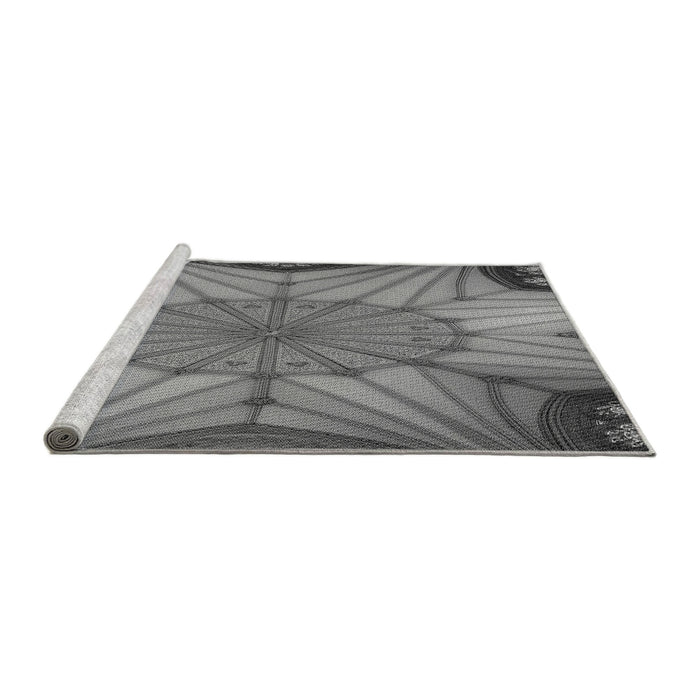 Sideview of Machine Washable Transitional Grey Gray Rug, wshpat3976gry