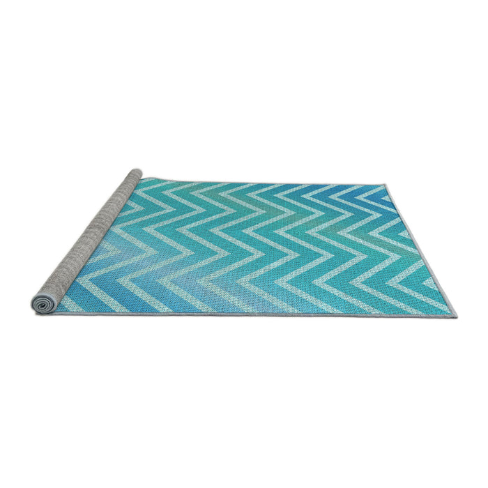 Sideview of Machine Washable Transitional Bright Turquoise Blue Rug, wshpat3985lblu