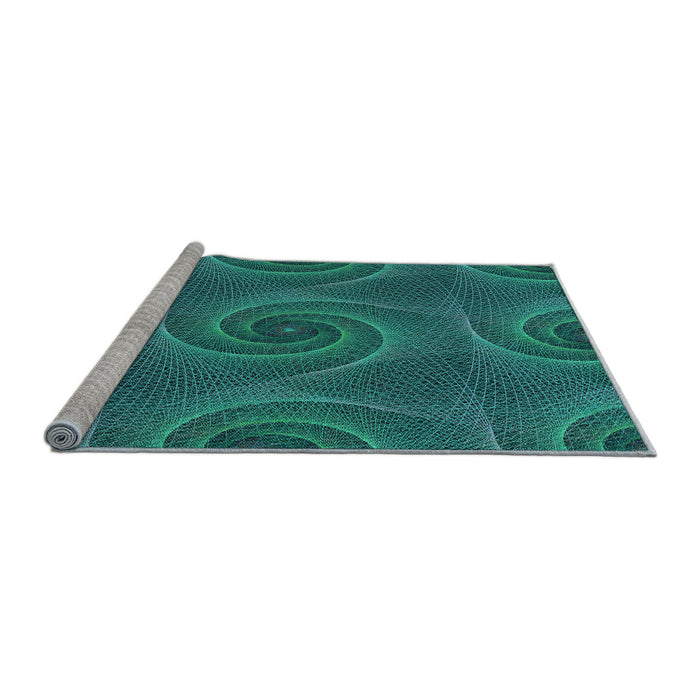 Sideview of Machine Washable Transitional Dark Turquoise Green Rug, wshpat403lblu