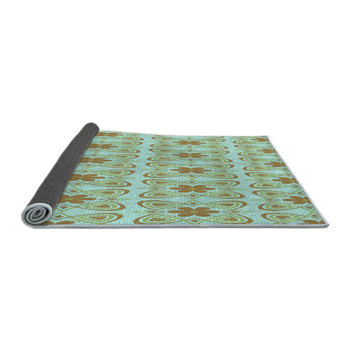 Thickness of Patterned Aquamarine Green Rug, pat410lblu