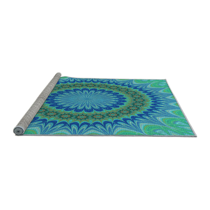 Sideview of Machine Washable Transitional Dark Turquoise Green Rug, wshpat420lblu