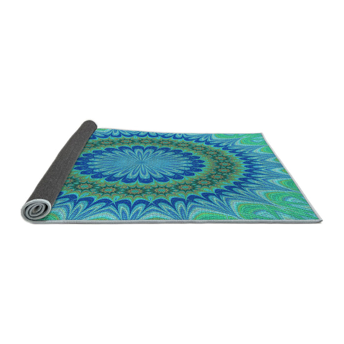 Thickness of Patterned Dark Turquoise Green Rug, pat420lblu