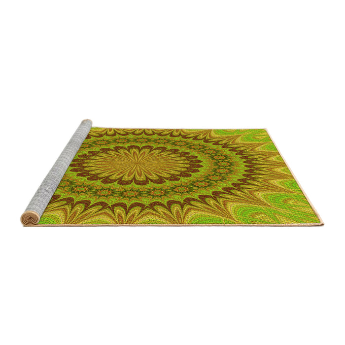 Sideview of Machine Washable Transitional Green Rug, wshpat420yw