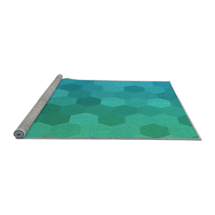 Sideview of Machine Washable Transitional Aqua Cyan Blue Rug, wshpat422lblu