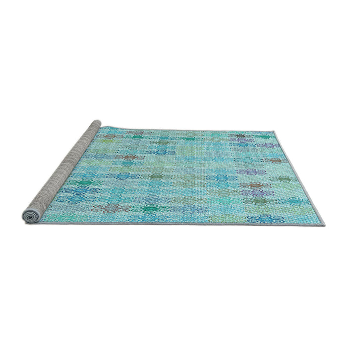 Sideview of Machine Washable Transitional Blue Rug, wshpat430lblu