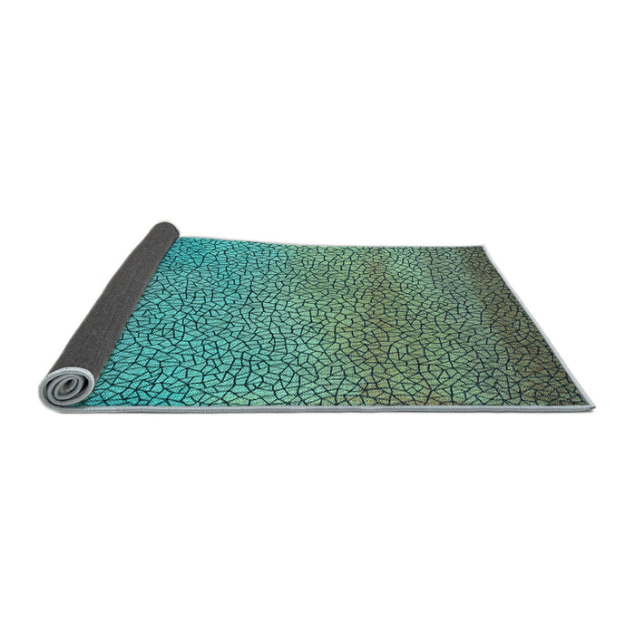 Thickness of Patterned Turquoise Green Rug, pat438lblu